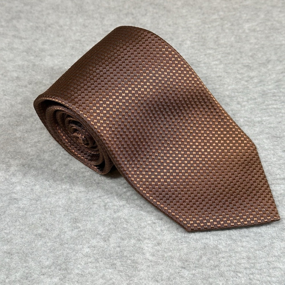 XMI Necktie Bronze Orange Geometric Textured 100% Silk Made In USA